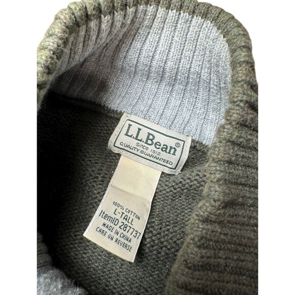 Mens Vtg LL Bean Green Pullover Henley Fisherman 1/4 Zip Sweater USA Large Tall - Picture 2 of 5